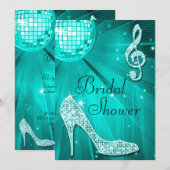 Blauwgroen Disco Ball en Sparkle Heels Vrijgezelle Kaart (Voorkant / Achterkant)