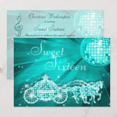 Blauwgroen Disco Ball, Princess Coach & Horses Swe Kaart (Voorkant / Achterkant)