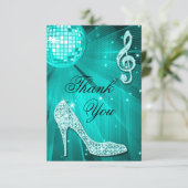 Blauwgroen Disco Ball Sparkle Heels Dank je Bedankkaart (Staand voorkant)