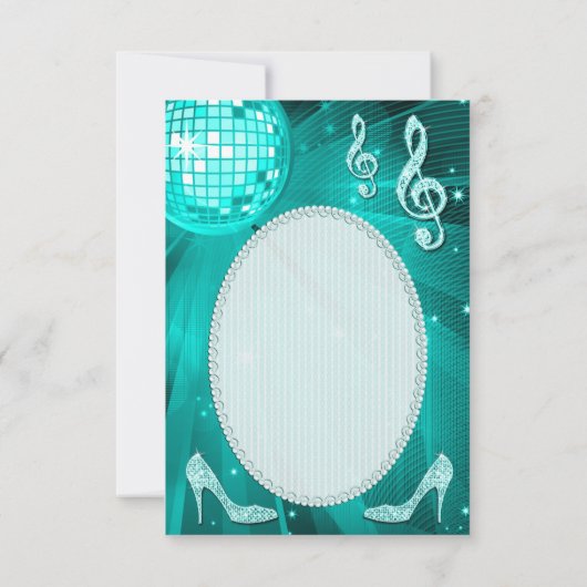 Blauwgroen Disco Ball Sparkle Heels Dank je Bedankkaart (Achterkant)