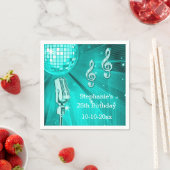 Blauwgroen discobal en retro microfoon 25e verjaar servetten (Insitu)