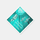 Blauwgroen discobal en retro microfoon 25e verjaar servetten (Hoek)