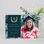 Blauwgroen DO Asclepius Afstuderen Foto aankondigi Folie Uitnodiging (Staand Voorkant)