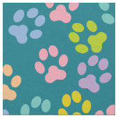 Blauwgroen Doggy Paw Prints Pattern Fabric Stof (Close Up)