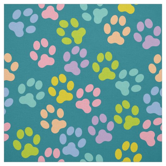 Blauwgroen Doggy Paw Prints Pattern Fabric Stof (Swatch)