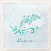 Blauwgroen dolfijn, persoonlijk Onderzetter van gl Glazen Onderzetter (Voorkant)