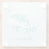 Blauwgroen dolfijn, persoonlijk Onderzetter van gl Glazen Onderzetter (Achterkant)