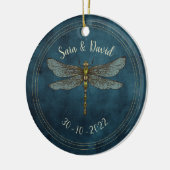 Blauwgroen Donker Gotische Dragonfly Paar Trouwen Keramisch Ornament (Links)