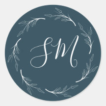 Blauwgroen Donkergroen Wit Bladkrans Monogram Brui