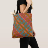 Blauwgroen Donkerrood Sinaasappel Rust Mediterraan Tote Bag (Dichtbij)
