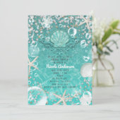 Blauwgroen Doorverwezen Zee Starfish & bubles invi Kaart (Staand voorkant)