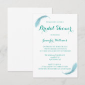 Blauwgroen doucheuitnodigingen voor veren bruin kaart (Voorkant / Achterkant)