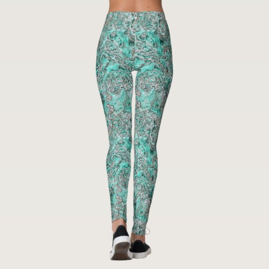 Blauwgroen draaiboek Faux Silver Minerals Agate Pa Leggings (Achterkant)