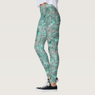 Blauwgroen draaiboek Faux Silver Minerals Agate Pa Leggings