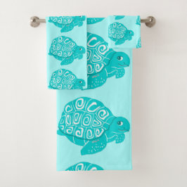 Blauwgroen draaienpatroon Aqua Towel Set Bad Handdoek