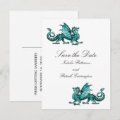 Blauwgroen draak Het Briefkaart Datum opslaan (Voorkant / Achterkant)