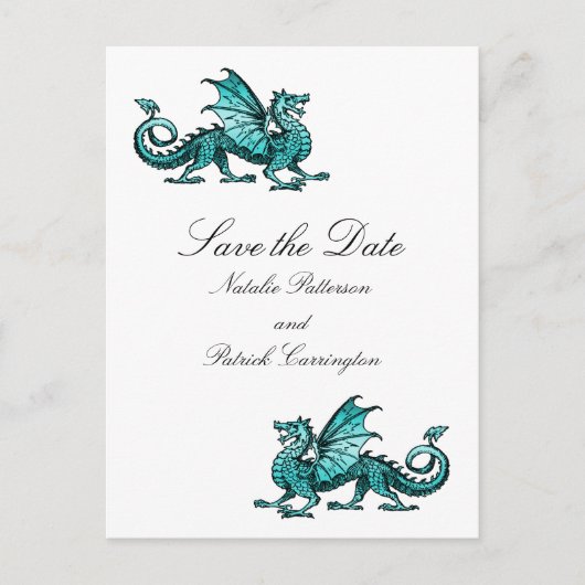 Blauwgroen draak Het Briefkaart Datum opslaan (Voorkant)