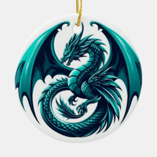Blauwgroen draak keramisch ornament