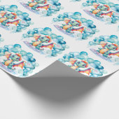 Blauwgroen Draak met Balloon Arch Verjaardagsfeest Cadeaupapier (Hoek)