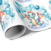 Blauwgroen Draak met Balloon Arch Verjaardagsfeest Cadeaupapier (Rol Hoek)