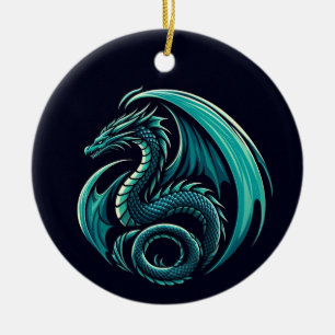 Blauwgroen draak ook keramisch ornament
