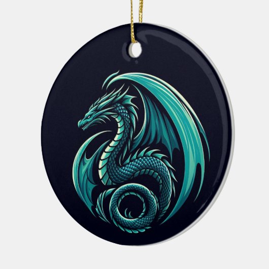 Blauwgroen draak ook keramisch ornament (Links)