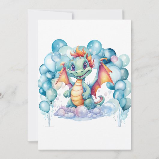 Blauwgroen Dragon en Balloon Arch Verjaardagsfeest Kaart (Achterkant)