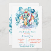 Blauwgroen Dragon en Balloon Arch Verjaardagsfeest Kaart (Voorkant / Achterkant)