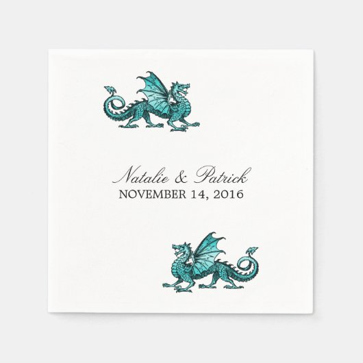 Blauwgroen Dragon Wedding Paper Napkins Servetten (Voorkant)