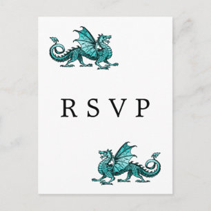 Blauwgroen dragon Wedding RSVP Briefkaart