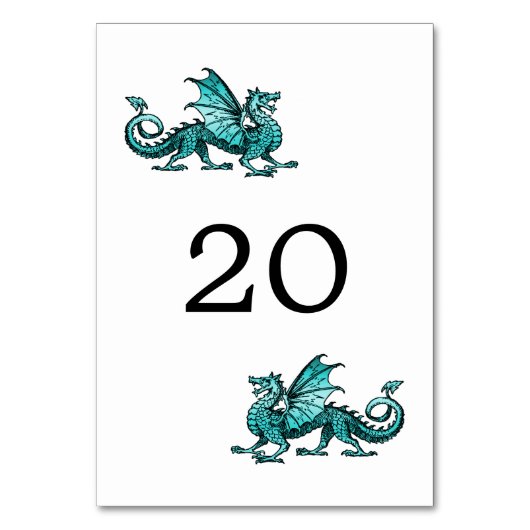 Blauwgroen Dragon Wedding Table Kaart (Voorkant)