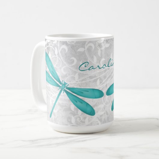 Blauwgroen Dragonfly - Aangepaste koffie-Mok Koffiemok (Voorkant links)