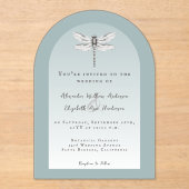 Blauwgroen dragonfly bruiloft acryl uitnodigingen (Voorkant)