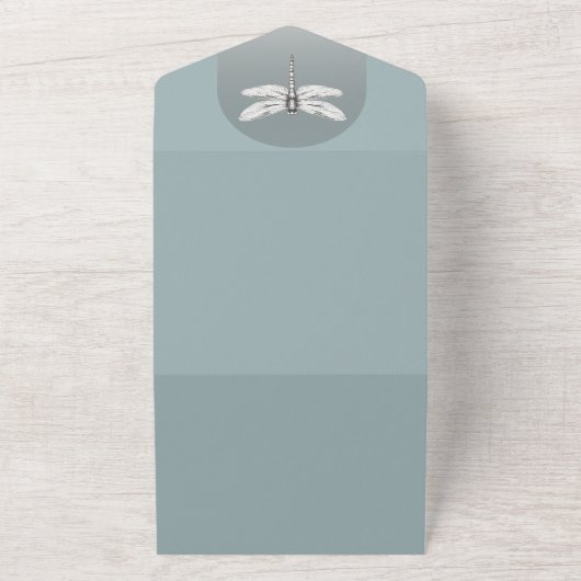 Blauwgroen dragonfly bruiloft all in one uitnodiging (Buitenkant)