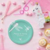 Blauwgroen dragonfly bruiloft papieren bordje (Feest)