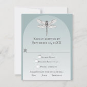 Blauwgroen dragonfly bruiloft RSVP kaartje (Voorkant)