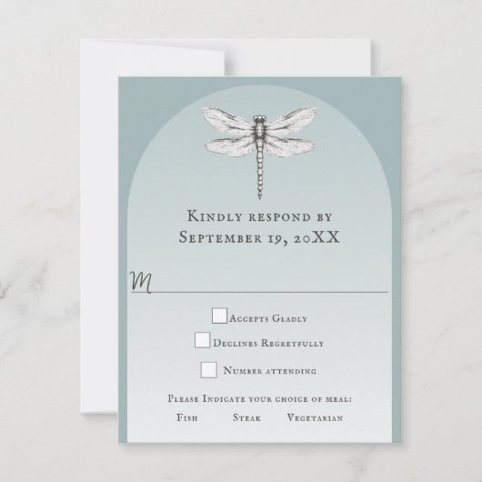 Blauwgroen dragonfly bruiloft RSVP kaartje (Voorkant)
