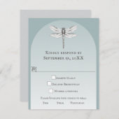 Blauwgroen dragonfly bruiloft RSVP kaartje (Voorkant / Achterkant)