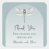 Blauwgroen dragonfly bruiloft vierkante sticker (Voorkant)