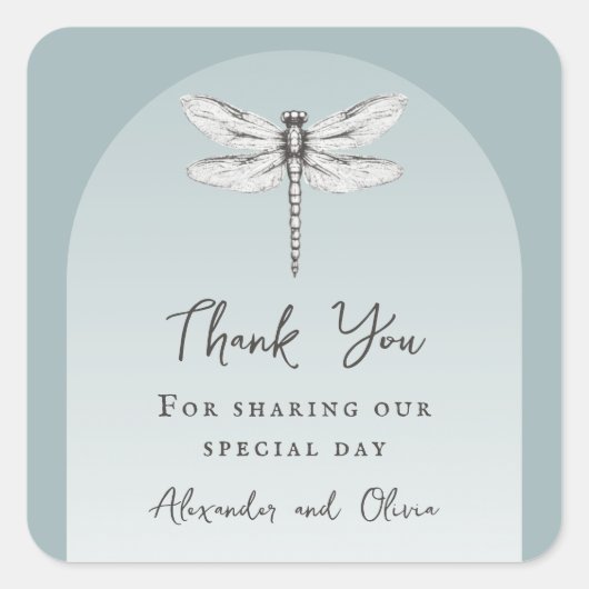 Blauwgroen dragonfly bruiloft vierkante sticker (Voorkant)