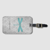 Blauwgroen Dragonfly Damask Bagagelabel (Voorkant (horizontaal))