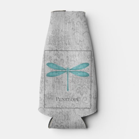 Blauwgroen Dragonfly Damask Flesjeskoeler (Voorkant)