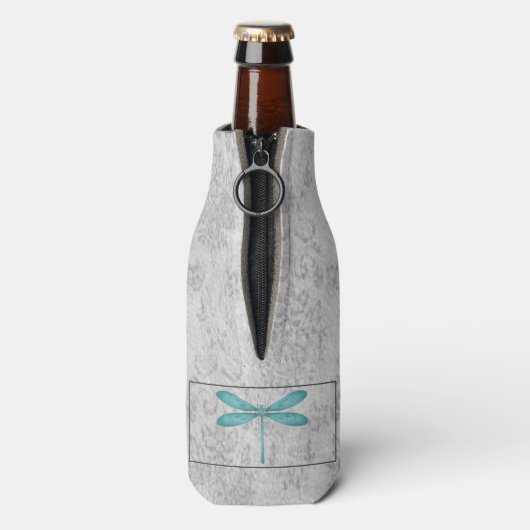 Blauwgroen Dragonfly Damask Flesjeskoeler (Fles Achterkant)