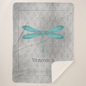 Blauwgroen Dragonfly Damask gepersonaliseerd Sherpa Deken (Voorkant)