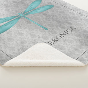 Blauwgroen Dragonfly Damask gepersonaliseerd Sherpa Deken