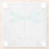 Blauwgroen Dragonfly Damask Glazen Onderzetter (Achterkant)