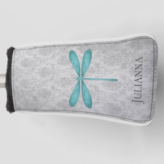 Blauwgroen Dragonfly Damask Golfheadcover (Voorkant)