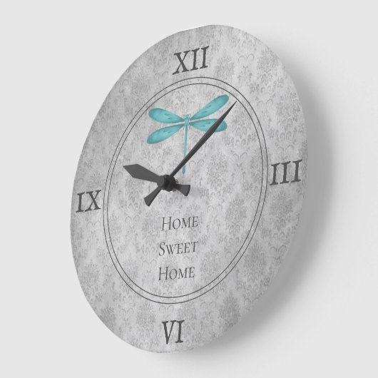 Blauwgroen Dragonfly Damask Grote Klok (Hoek)