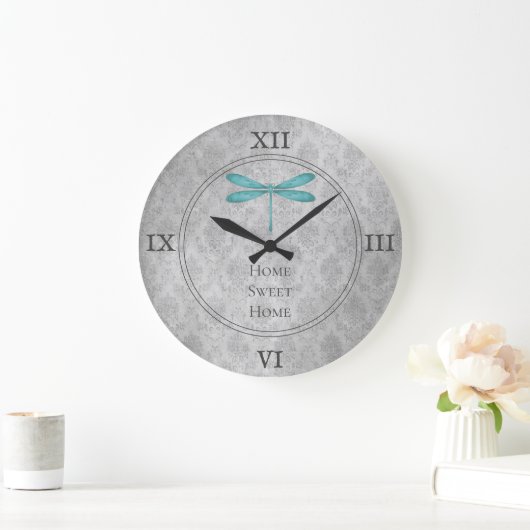 Blauwgroen Dragonfly Damask Grote Klok (Huis)