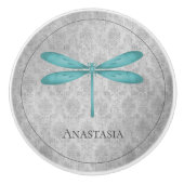 Blauwgroen Dragonfly Damask Keramische Knop (Voorkant)
